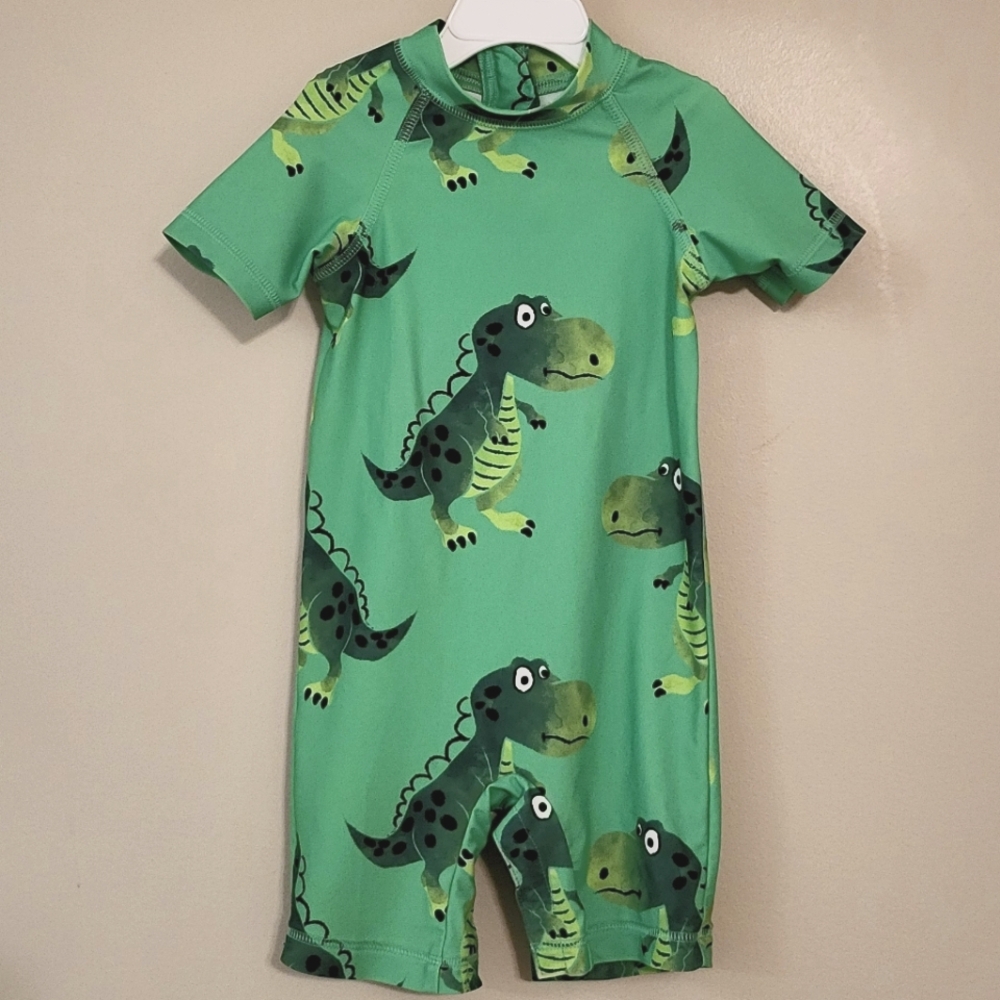 Green dinosaur print rashguard swimsuit